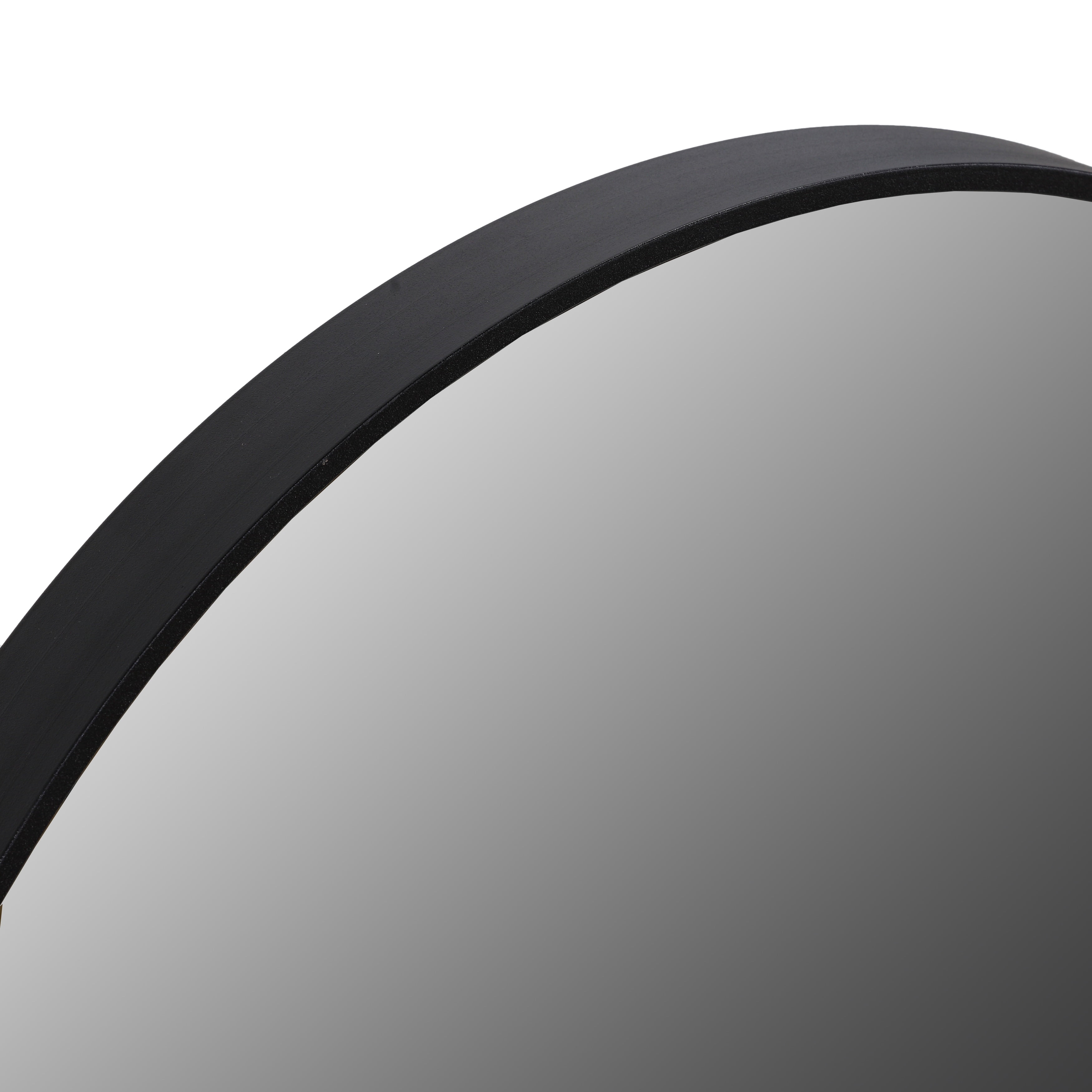 Black Round Wood Framed Wall Mirror with Shelf