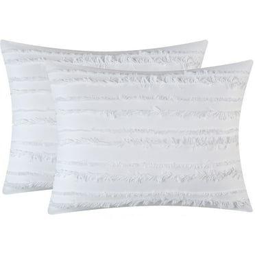 Porch & Den  Summerwood Solid Color Fringe Stripe 7-piece Comforter Set White King Adult, Teen & Dorm Solid Color, Textured Glam, Designer, Modern &