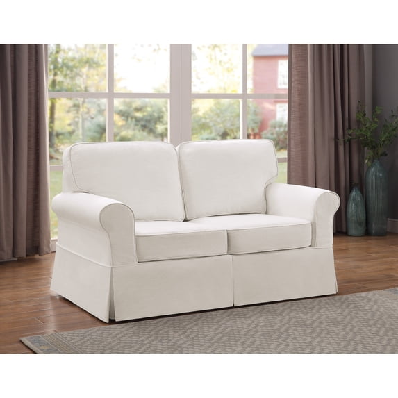 Porch & Den Zuni Mid-century Slipcover Loveseat ivory