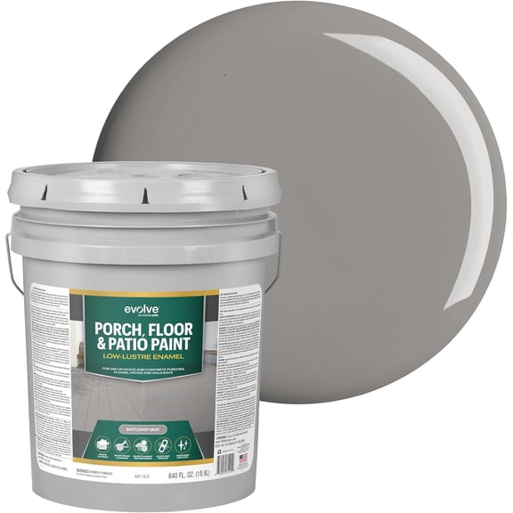 Evolve Porch & Floor Paint, Fast-Drying Wood and Concrete Paint, Battleship Gray, 5 Gallon