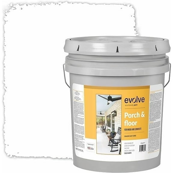 Evolve Porch & Floor Paint, Fast-Drying Wood and Concrete Paint, White, 5 Gallon