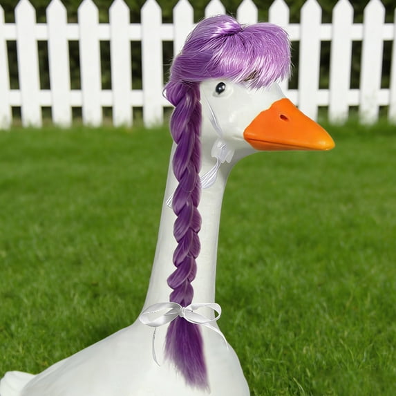 Porch Goose Apparel Colorful Synthetic Braiding Garden Goose Hair Braids Curly Braiding Hair Outfits with White Bow Decoration for Outdoor Patio & Yard Goose Statues(A)