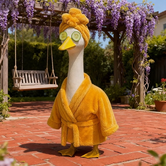 Porch Goose Bathrobe Set With Headband & Eye Mask Decorative Porch Goose Outfit For Homeowners Courtyard Garden Decor(Yellow-13In)