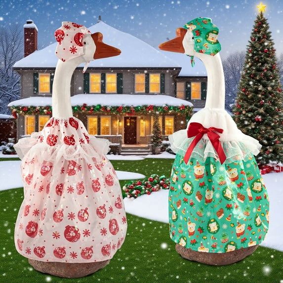 Porch Goose Christmas Costume Set - 23in Standing Outfits for Holiday Decor, Festive Clothing for Outdoor Goose Ornaments, Green