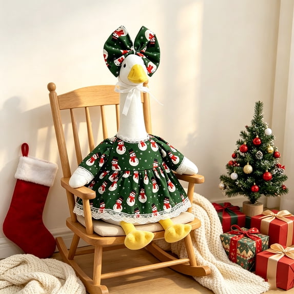 Porch Goose Christmas Dress Set, Cloth Red Outfit with Reindeer Antlers, Soft Fabric Easy On-off Design, for 23in Yard Statue Front Door Holiday Decor