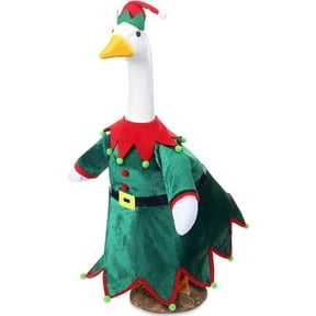 Porch Goose Christmas Elf Dress Outfit with Red Collar and Hat Seasonal Holiday Outdoor Yard Decor Accessory for 19 To 23 Inch Statue Display