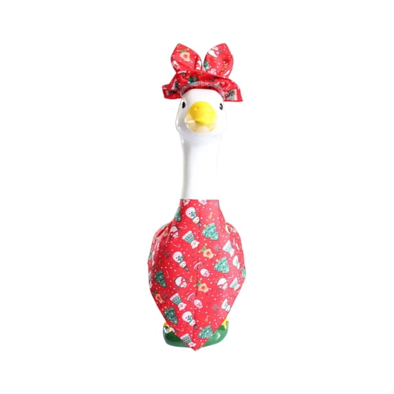 Porch Goose Christmas Outfit with Teal Holiday Print Headwrap and Wrapped Skirt Seasonal Outdoor Yard Decor Accessory for 19 To 23 Inch Statue Display