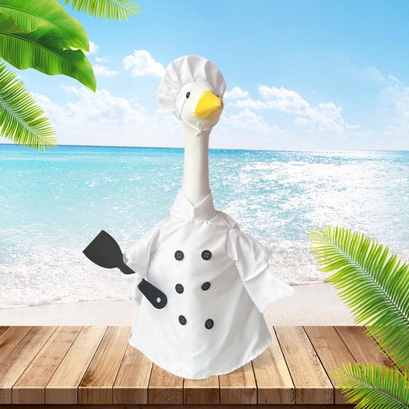 romoty Porch Goose Clothes Chef Outfit, 4-Piece Set with Hat and Apron for Kitchen Garden Decoration, Housewarming Gift and Commemorative Keepsake for Lawn Goose Lovers