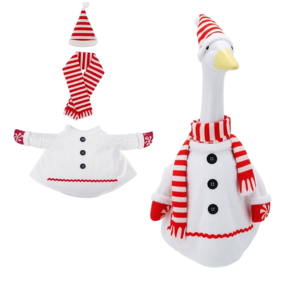 Porch Goose Clothes Costume, 3 Piece Holiday Snowman & Snowflake Outfit with Hat Scarf for Lawn Goose Decor