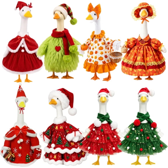 Porch Goose Clothes, Fall Porch Goose Outfit, Fall Thanksgiving Day Decorations Outdoor for Porch, Autumn Maple Pumpkin Pattern Dress Set for Porch Goose