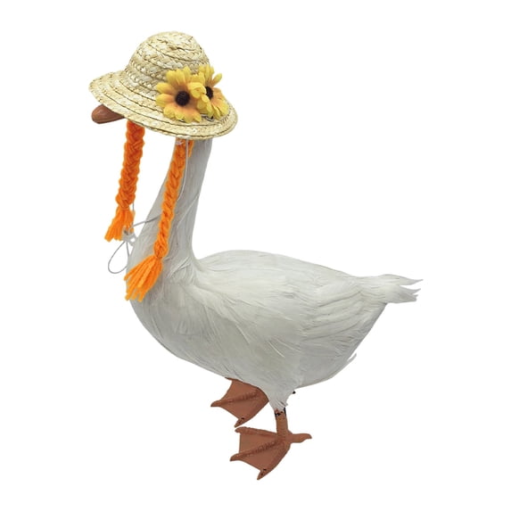 romoty Porch Goose Clothes Straw Hat with Braids, 7.8-Inch Sunflower Goose Outfit for Outdoor Garden Decoration, Housewarming Gift and Keepsake for Lawn Goose Lovers
