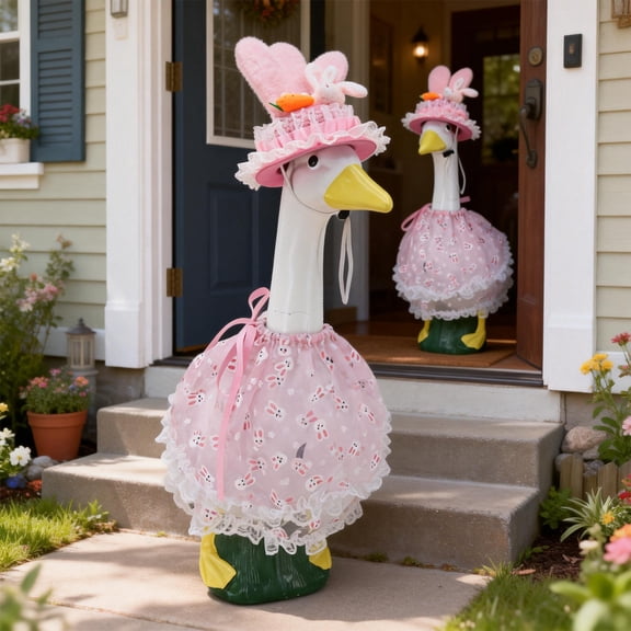 Porch Goose Costume Kit 11In Rabbit Hat and Skirt Creative Outdoor Decoration for Easter Celebrations & Garden Goose Dressing