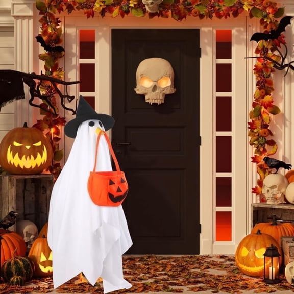 Porch Goose Costume Set Halloween Decorations Outdoor,Complete Witch Ghost Outfit with Hat Pumpkin Basket,Festive Yard Statue Dress-Up for Spooky Porch Garden 23 in
