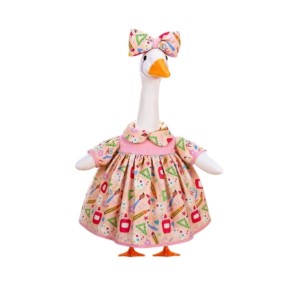 Porch Goose Fall Decorations Outfits,23 Inch Campus Style Goose Statue Dress Costume and Bow Headpiece,Thankgiving and Autumn Harvest Front Porch Display