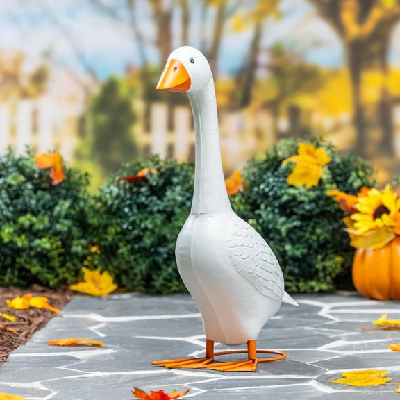 Porch Goose, Giddy The Porch White Goose Statue, Porch Decorations Outdoor, Indoor or Outdoor Decorative Figurine for Garden, Patio, Entryway Accent Yard Decor Animal Statue