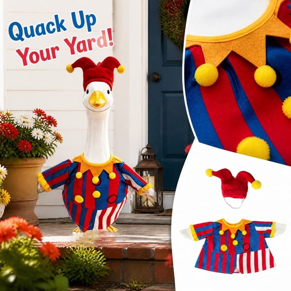 Porch Goose Outfit Garden Decorations, Jester Clown Costume with Hat, Funny Yard Decor for Outdoor Garden Patio Party for 23 inch