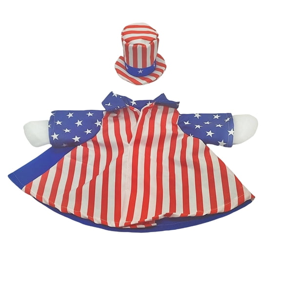 Porch Goose Outfit with Head Decoration, 1 Set Patriotic Style - Stars & Stripes Pattern, Includes Blue Top with White Stars, Red-White Striped Skirt, Matching Flag Hat - Porch Decor, 4th of July, Ou