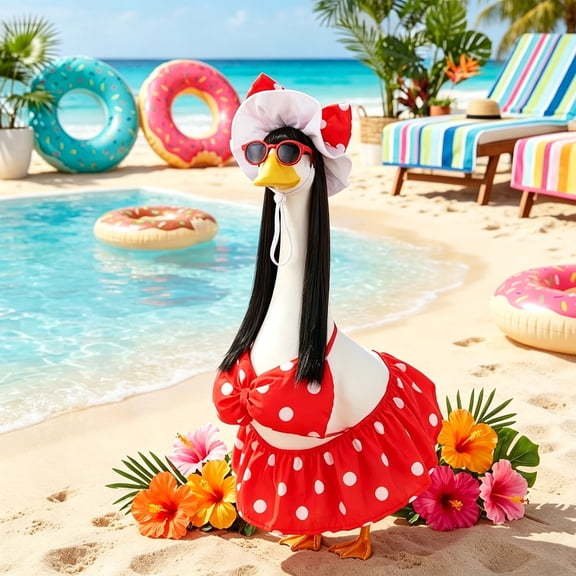Porch Goose Outfit, Lawn Decorations, Outdoor Garden Ornament Clothing, Durable Nylon Spandex Fabric, Holiday Themed Porch Decor, Gift for Garden Enthusiasts, Patio and Yard Centerpiece Red