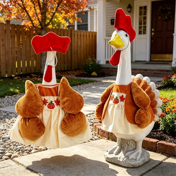 Porch Goose Outfit Set, Holiday Decorative Costume Set with Festive Seasonal Design and Easy Dressing Style, Outdoor Porch Decor for Easter Christmas Thanksgiving Yard Garden Seasonal Display
