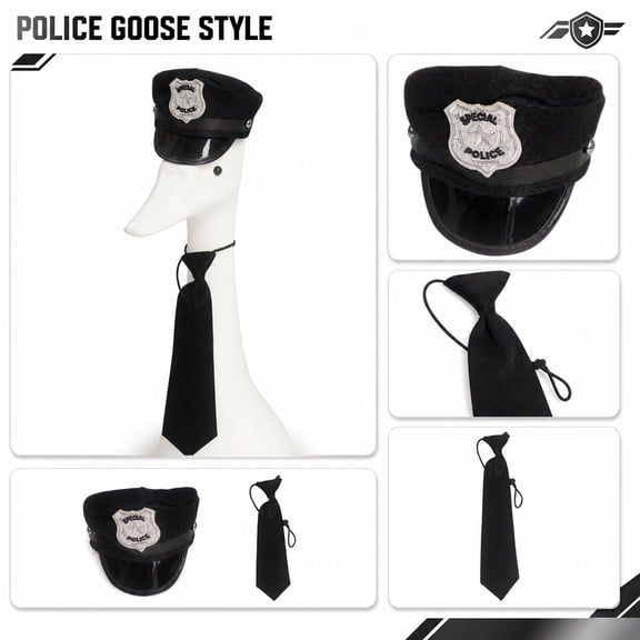 Porch Goose Outfit - Special Police Uniform Costume Set, Includes Police Hat and Black Necktie for Decorative Garden Goose Statues, Festive Seasonal Yard Decor Accessory