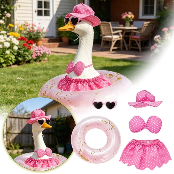 Porch Goose Outfit, Summer Bikini Desk Goose Outfits, Sunglasses & Swim Ring, Hawaiian Cute Funny Geese Accessories for Geese Party Table Decor