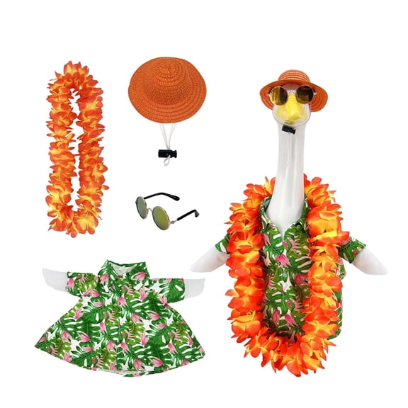 Porch Goose Outfit with Hawaiian Shirt and Accessories, Summer Lawn Statue Costume