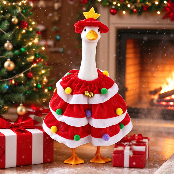 Porch Goose Outfits 2-Piece Christmas Tree Costume Set with Tiered Dress and Star Hat Fits 19 and 23 Inch Statues for Winter Holiday Front Porch Decor 2 Colors Available
