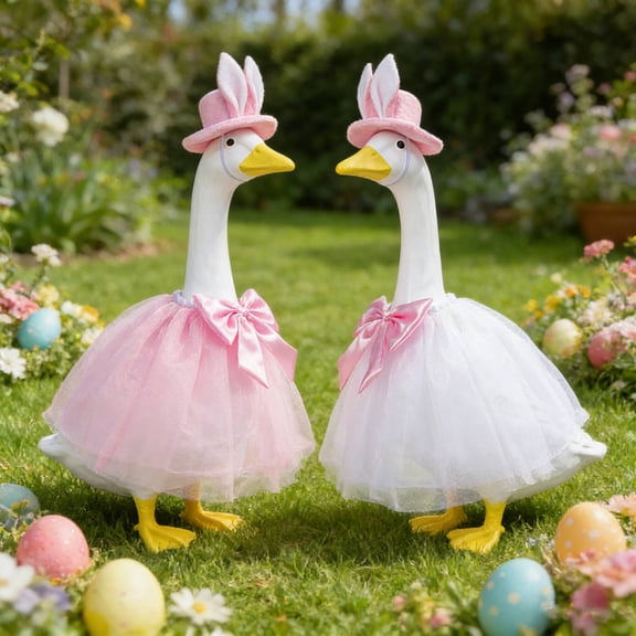 Porch Goose Outfits 2 Piece Easter Bunny Set with Pink Bunny Ear Hat and Tulle Tutu Fits 19 and 23 Inch Statues for Spring Holiday Front Porch Decor 2 Colors Available