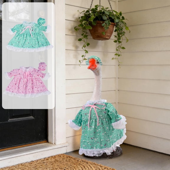 Porch Goose Outfits 2-Piece Floral Print Cottagecore Dress Costume Set with Lace Bonnet Fits 19 and 23 Inch Statues for Spring Summer Front Porch Decor 2 Colors Available