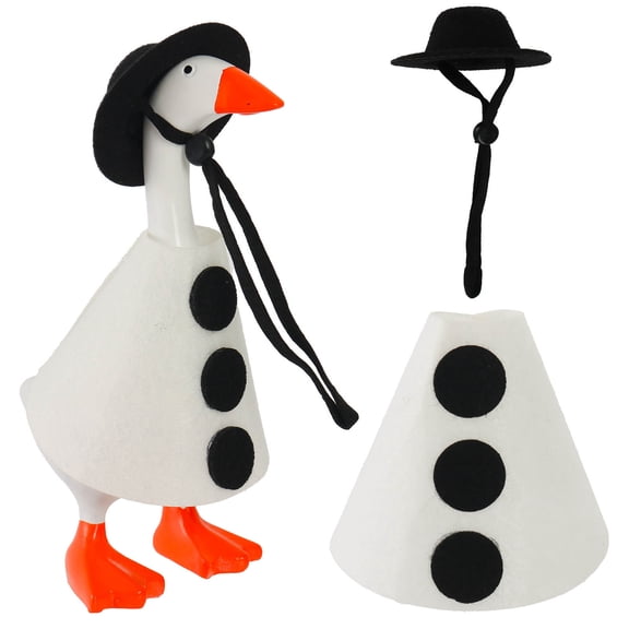 Porch Goose Outfits 2-Piece Snowman Costume Set with White Felt Cover and Black Bowler Hat Fits 19 and 23 Inch Statues for Winter Holiday Front Porch Decor