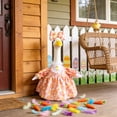 thumbnail image 1 of Porch Goose Outfits 3 Piece Easter Bunny Set with Pink Print Dress Bow and Curly Wig Fits 19 and 23 Inch Statues for Spring Holiday Front Porch Decor, 1 of 9