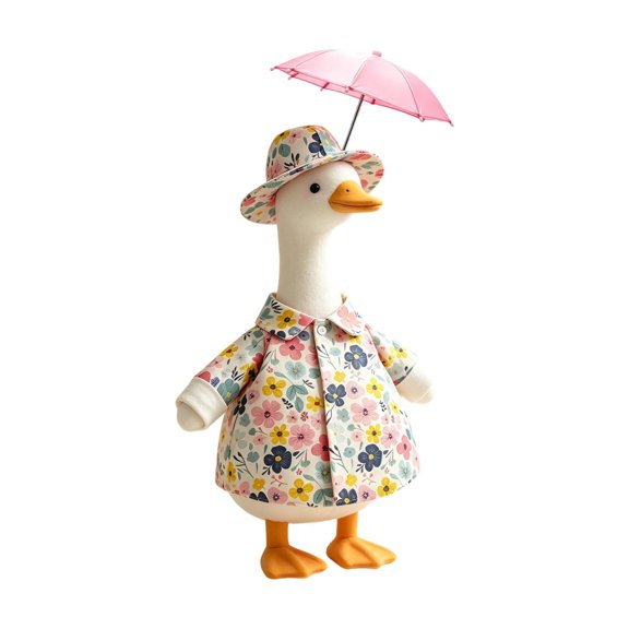 Porch Goose Outfits 3-Piece Spring Floral Rainy Day Costume Set Fits 19-23 Inch Statues for Front Porch Decor with Openable Umbrella and Matching Hat
