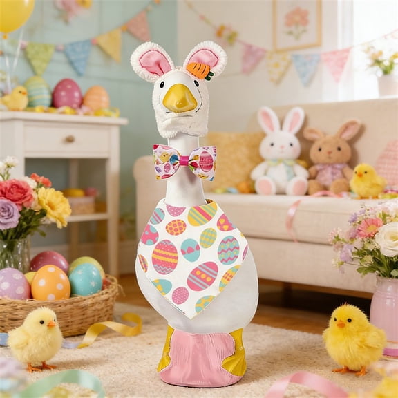 Porch Goose Outfits with Bow Tie Scarf Bunny hat, Easter Goose Outfits for 23" High Porch Goose Costume for Yard Lawn Outdoor Garden Patio Statue Holiday Decor