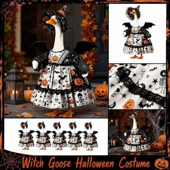 Porch Goose Outfits Goose Clothes 24 Inch Halloween Porch Goose Outfit Holiday Themed with Witch Hat Bat Wing Details for Front Lawn Porch Decor, 1 Pack