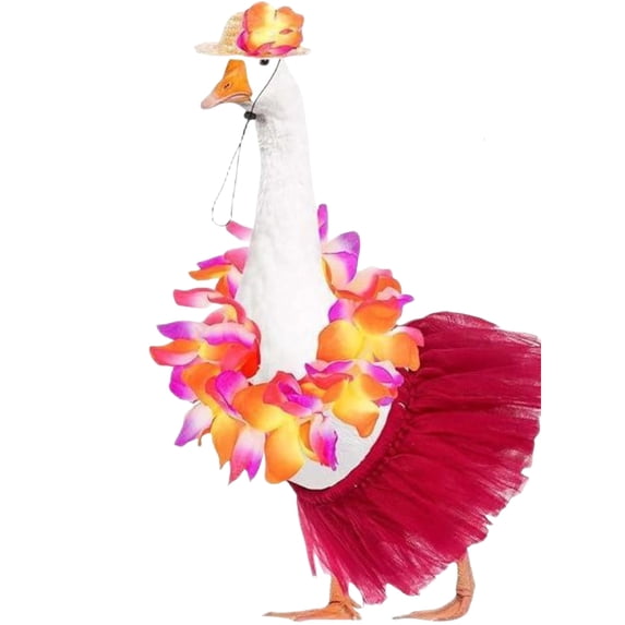 Porch Goose Outfits, Hawaiian Grass Skirt Set, 23" High Lawn Goose Statue Costume for Spring & Summer, Suitabel for Yard, Outdoor or Garden Decor