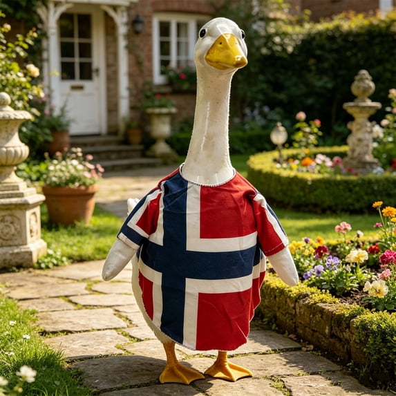 Porch Goose Outfits for Independence Day, 23in Gooses Clothes Flag Porch Courtyard Clothes, Cement or Plastic Porch Goose Costume for Yard Lawn Outdoor Garden Patio Statue