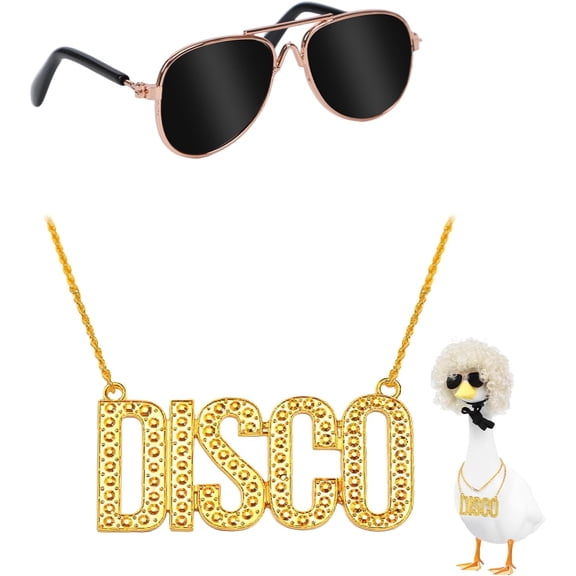 Porch Goose Outfits Lawn Art, Porch Goose Outfits with Gold Chain Glasses and Wig, Cement Goose Clothes Outfits for 23" Yard Garden Goose Statue Decoration