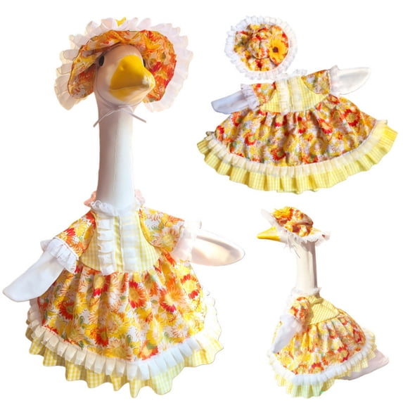 Porch Goose Outfits, Lovely Summer Floral Goose Costume, Beautiful Flower Design For 23" Statue, Ideal Outdoor Yard And Patio Ornament (B)