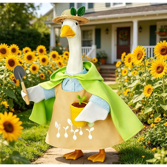 Porch Goose Outfits Raincoat Style Shaped Clothes, Waterproof Vinyl Attire for 23in Goose Statue, Courtyard Holiday Set for Spring Showers, Functional and Funny Outdoor Decor