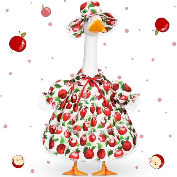 Porch Goose Outfits, Spring Apple Goose Dress Porch Goose Clothes Cute Lawn Porch Goose Clothing With Hat Fits 23" Cement Plastic Goose Statue for Outdoor Garden Yard Patio Art Decor