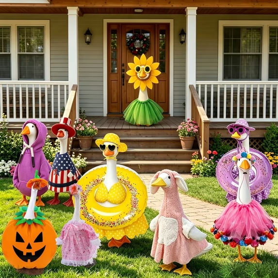 Porch Goose Outfits, Sunflower Goose Outfit Spring Costume Set, Dress with Straw Hat and Sunglasses for Lawn Patio Yard Outdoor Decor (#20)