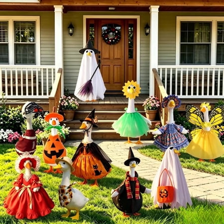 Halloween Goose Outfits, Funny Hooded Sweatshirt Goose Clothes, Holiday Party Halloween Goose Costume Set for Lawn Patio Yard Outdoor Decor (#18, 7in)