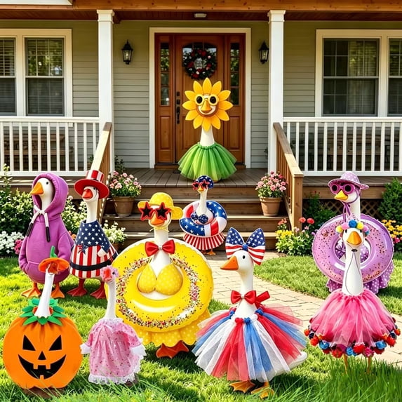 Porch Goose Outfits, All Season Funny Hooded Sweatshirt Goose Clothes, Holiday Party Porch Goose Costume Set for Lawn Patio Yard Outdoor Decor (C)