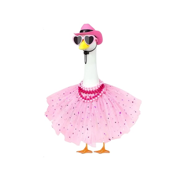 Porch Goose Pink Cowboy Hat, Dress, Necklace, Glasses Costume Set, Clothing Outfit for Garden Ornament, Outdoor Patio Decoration,23 Inch
