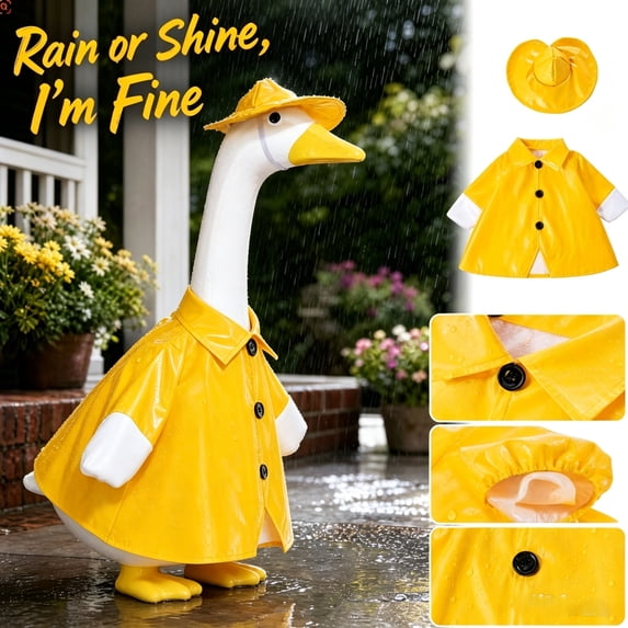 Porch Goose Raincoat 23 inch Yellow Rain Hat Set Water Repellent Two Piece Goose Clothes All Weather Outdoor Garden Statue Front Porch Yard Decor Gift