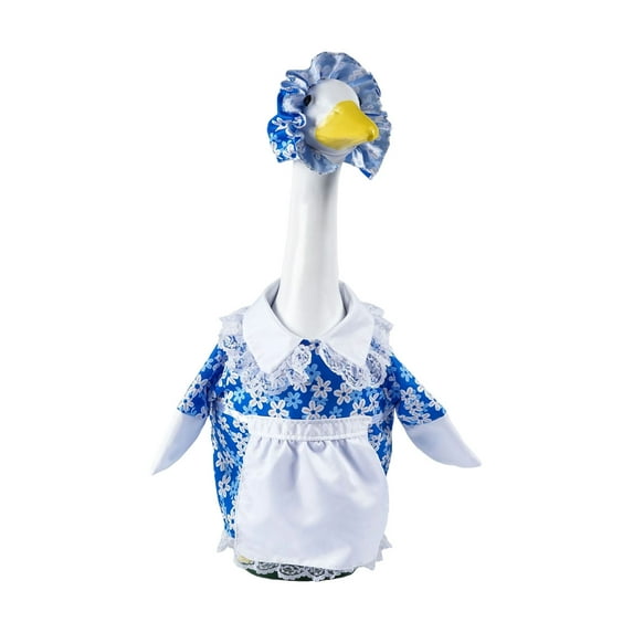 Porch Goose Spring Outfits,Blue Floral Dress Porch Goose Outfit with Headscarf, Goose Outfits for 23-Inch Porch Goose Seasonal Lawn Decoration