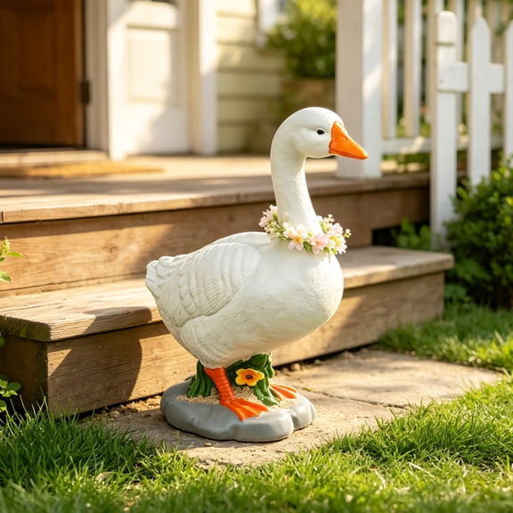 Porch Goose Statue Cute Resin Garden Goose Sculpture with Realistic Cement Finish Outdoor Lawn Ornament for Yard Patio Farmhouse Decor