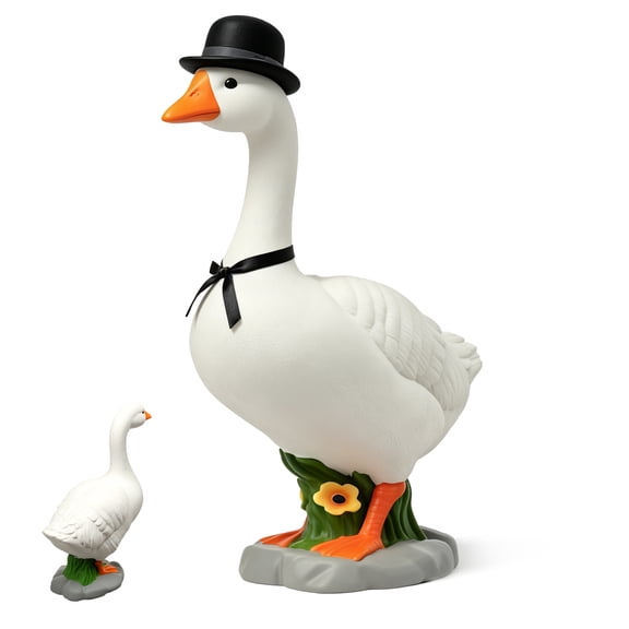 Porch Goose Statue Cute Resin Garden Goose Sculpture with Realistic Cement Finish Outdoor Lawn Ornament for Yard Patio Farmhouse Decor