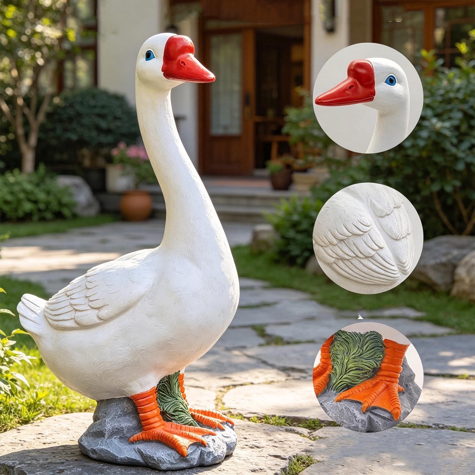 Porch Goose Statue, Giddy The Porch Goose White Figurine, 30cm Indoor Outdoor Decorative Goose for Garden Patio, Fits Standard Size Porch Goose Outfits