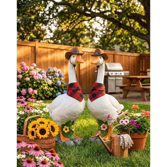 Porch Goose Statue Large Resin Realistic Cement Finished Lawn Ornament Garden Decor Front Yard Backyard Outdoor Durable Plastic Art for Patio Decorations Geese Animal Sculpture Gift